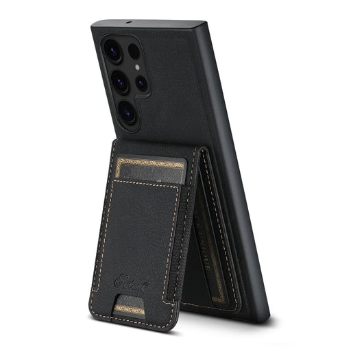 SUTENI H17 For Samsung Galaxy S23 Ultra Case Leather Card Holder Cover Magnetic Case - Black - 1