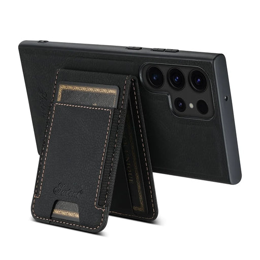 SUTENI H17 For Samsung Galaxy S23 Ultra Case Leather Card Holder Cover Magnetic Case - Black - 2