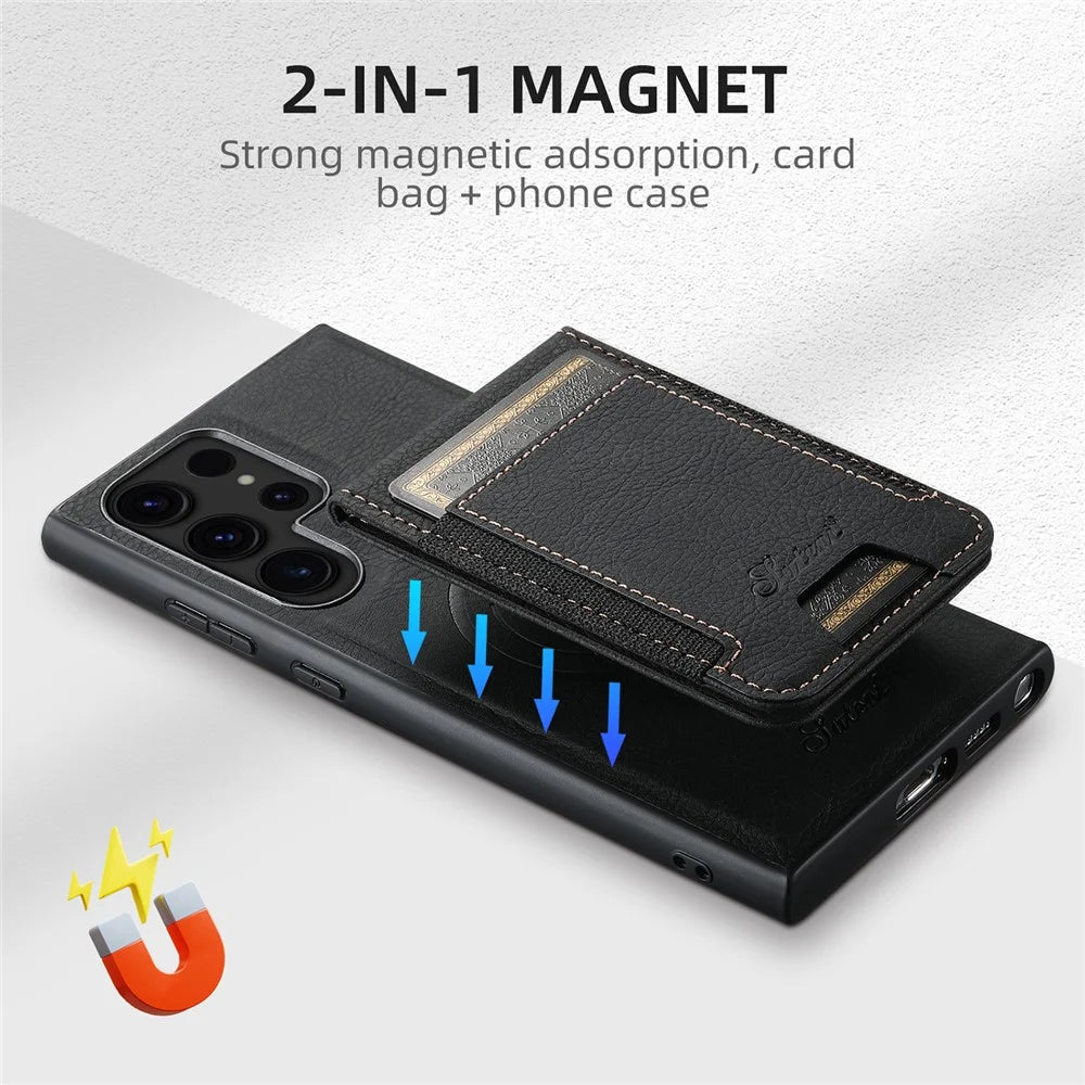 SUTENI H17 For Samsung Galaxy S23 Ultra Case Leather Card Holder Cover Magnetic Case - Black - 4