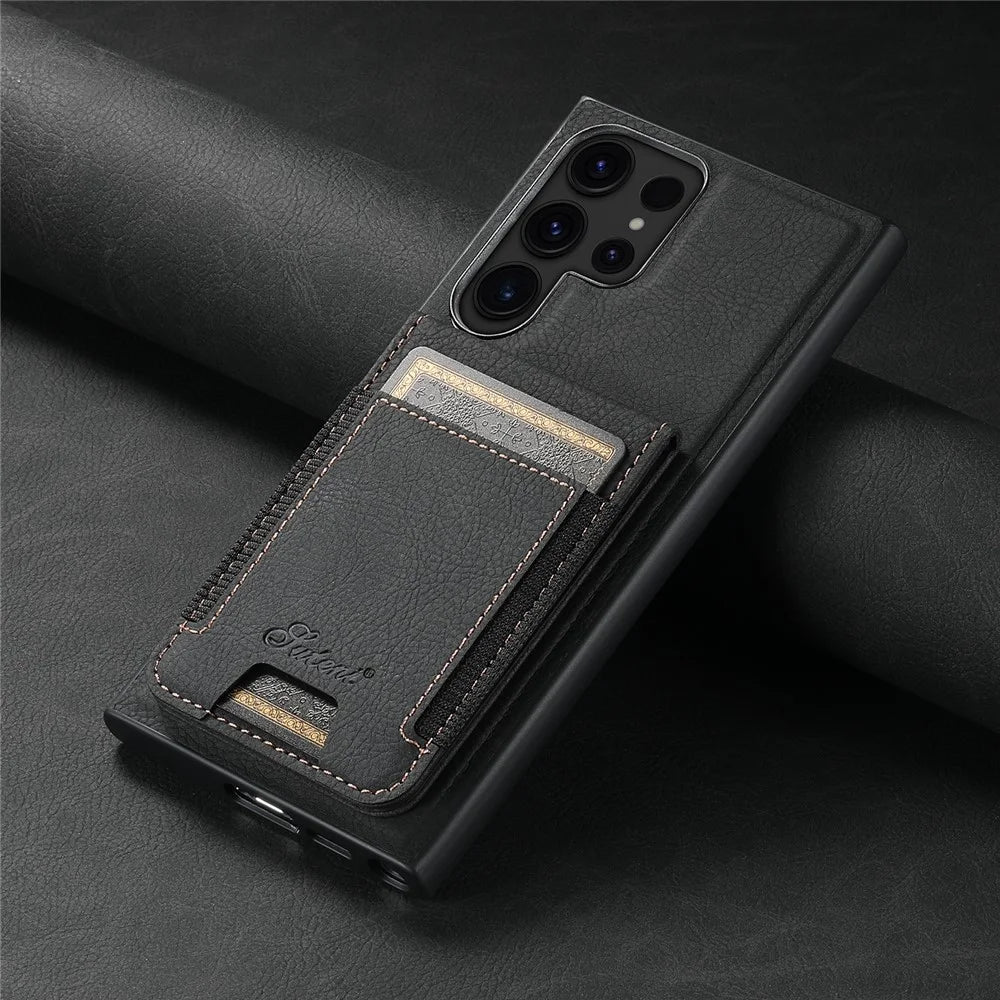 SUTENI H17 For Samsung Galaxy S23 Ultra Case Leather Card Holder Cover Magnetic Case - Black - 6