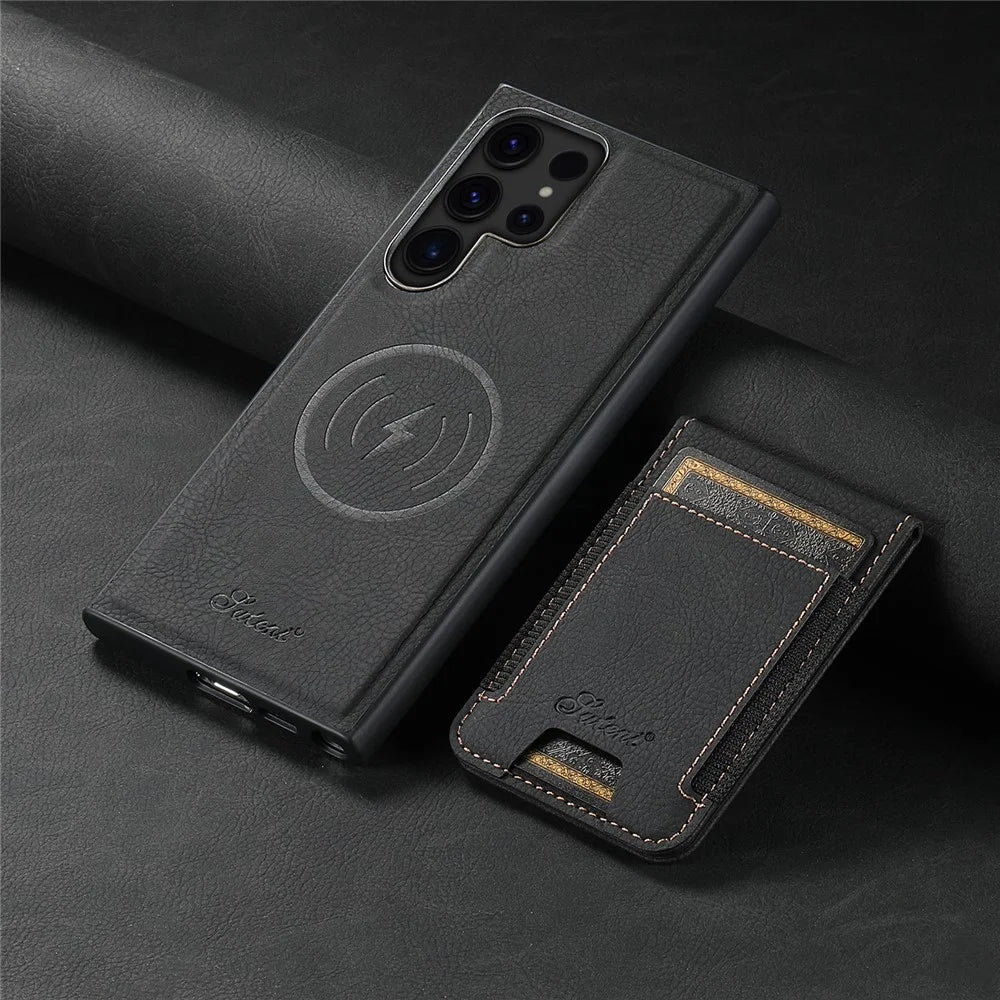 SUTENI H17 For Samsung Galaxy S23 Ultra Case Leather Card Holder Cover Magnetic Case - Black - 7