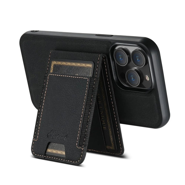 SUTENI H17 For iPhone 14 Pro Max Magnetic Case Litchi Texture Detachable Card Slot Protective Shell - Black - 2