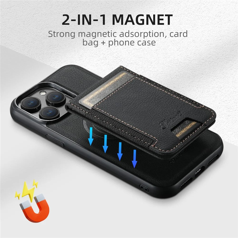 SUTENI H17 For iPhone 14 Pro Max Magnetic Case Litchi Texture Detachable Card Slot Protective Shell - Black - 3