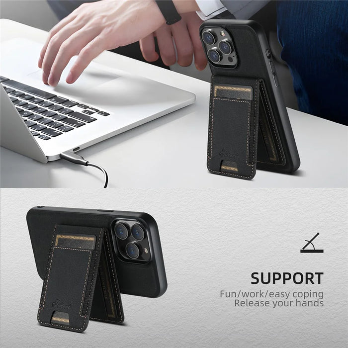 SUTENI H17 For iPhone 14 Pro Max Magnetic Case Litchi Texture Detachable Card Slot Protective Shell - Black - 7