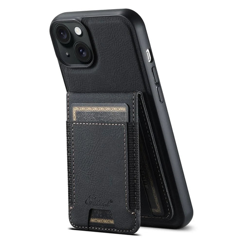 SUTENI H17 Magnetic Case for iPhone 15 Plus Shell Anti-fall Leather Card Holder Phone Cover - Black - 1