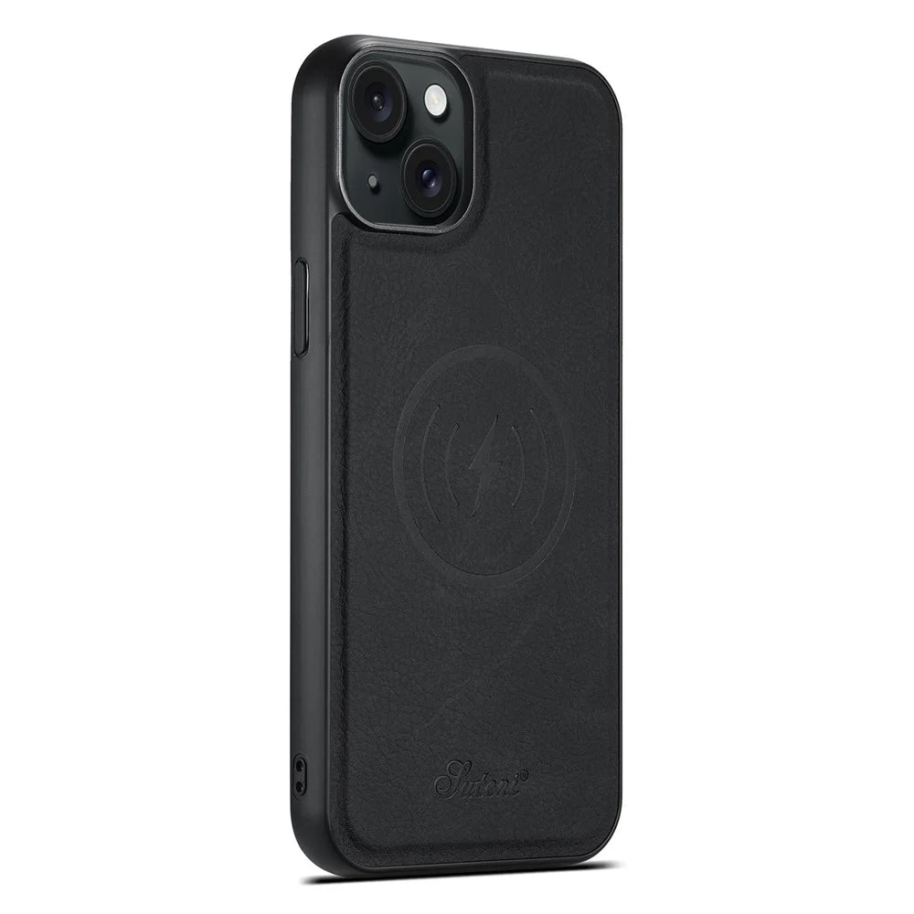 SUTENI H17 Magnetic Case for iPhone 15 Plus Shell Anti-fall Leather Card Holder Phone Cover - Black - 5
