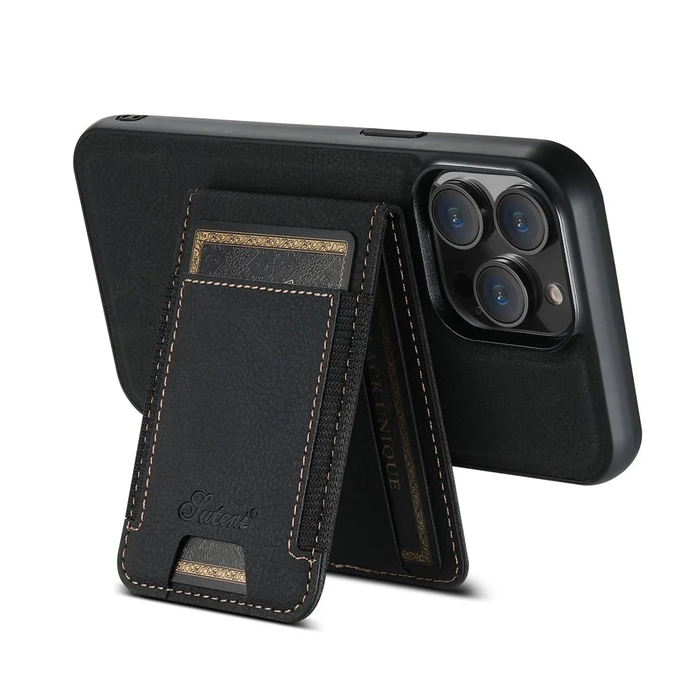 SUTENI H17 Leather Case for iPhone 12 Pro 6.1 inch Cover Anti-fall Card Holder Shell Compatible with MagSafe - Black - 2