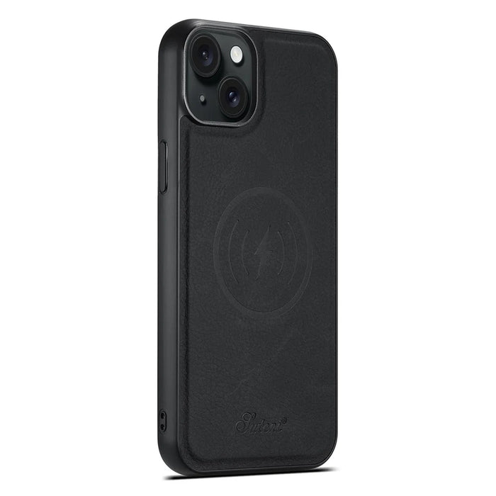 SUTENI H17 Leather Case for iPhone 15 Shell Shockproof Litchi Texture Magnetic Phone Cover - Black - 5
