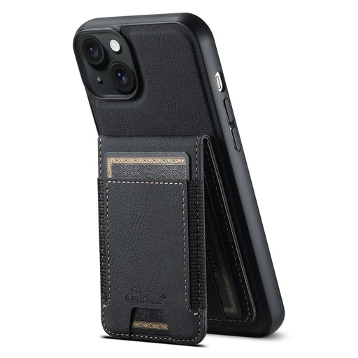 SUTENI H17 For iPhone 14 Case Card Slots Leather Coated TPU Magnetic Phone Cover - Black - 1