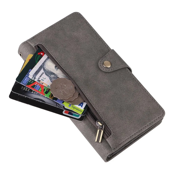 For Samsung Galaxy S24+ Case Zipper Pocket Folio PU Leather Wallet Phone Cover - Grey - 5