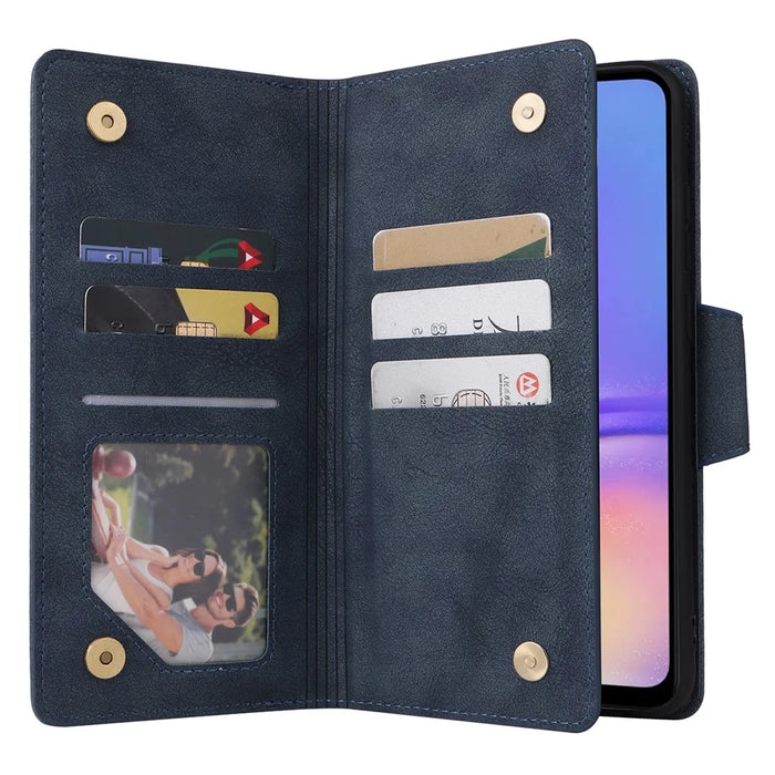 For Samsung Galaxy A05 4G Leather Case Wallet Zipper Pocket Phone Cover Rivet Decor - Blue - 2