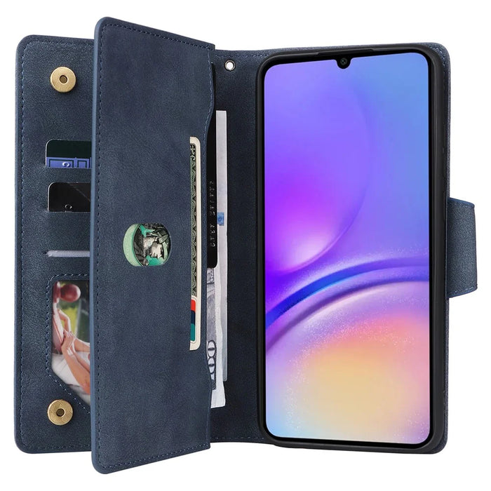For Samsung Galaxy A05 4G Leather Case Wallet Zipper Pocket Phone Cover Rivet Decor - Blue - 3