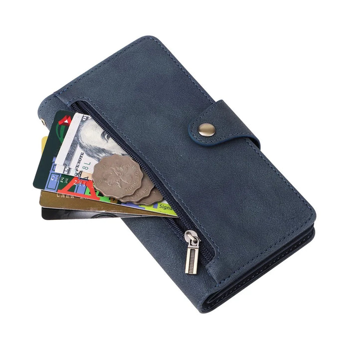 For Samsung Galaxy A05 4G Leather Case Wallet Zipper Pocket Phone Cover Rivet Decor - Blue - 5
