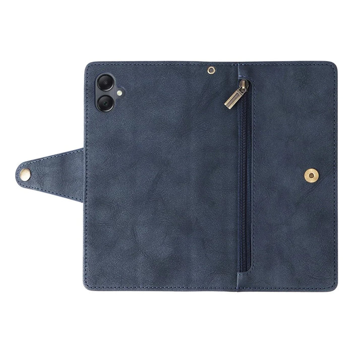 For Samsung Galaxy A05 4G Leather Case Wallet Zipper Pocket Phone Cover Rivet Decor - Blue - 6