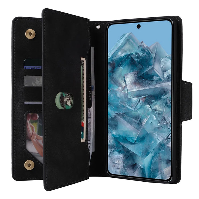 For Google Pixel 8a Case PU Leather Flip Phone Cover with 9 Card Slots - Black - 3
