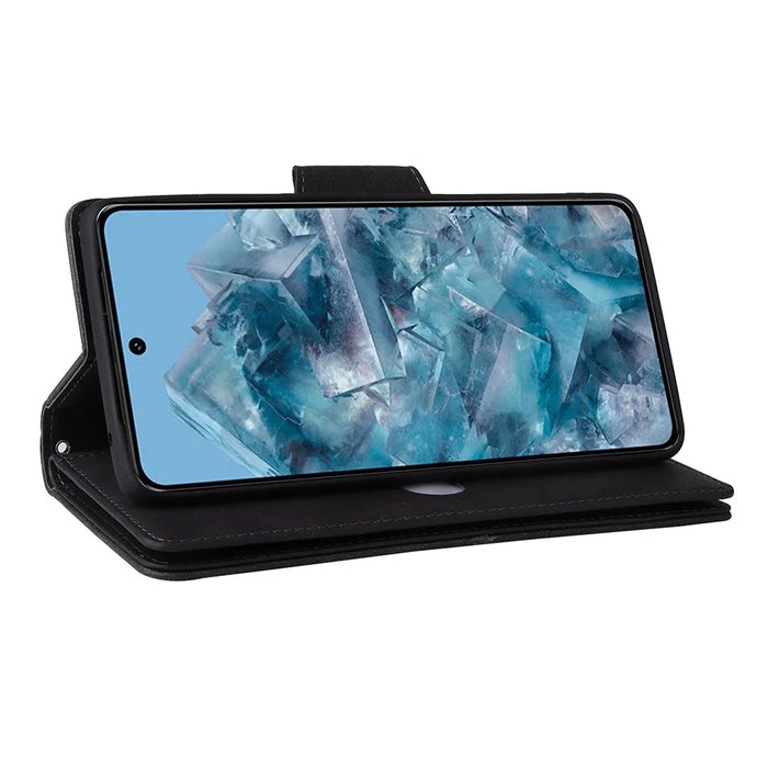 For Google Pixel 8a Case PU Leather Flip Phone Cover with 9 Card Slots - Black - 4