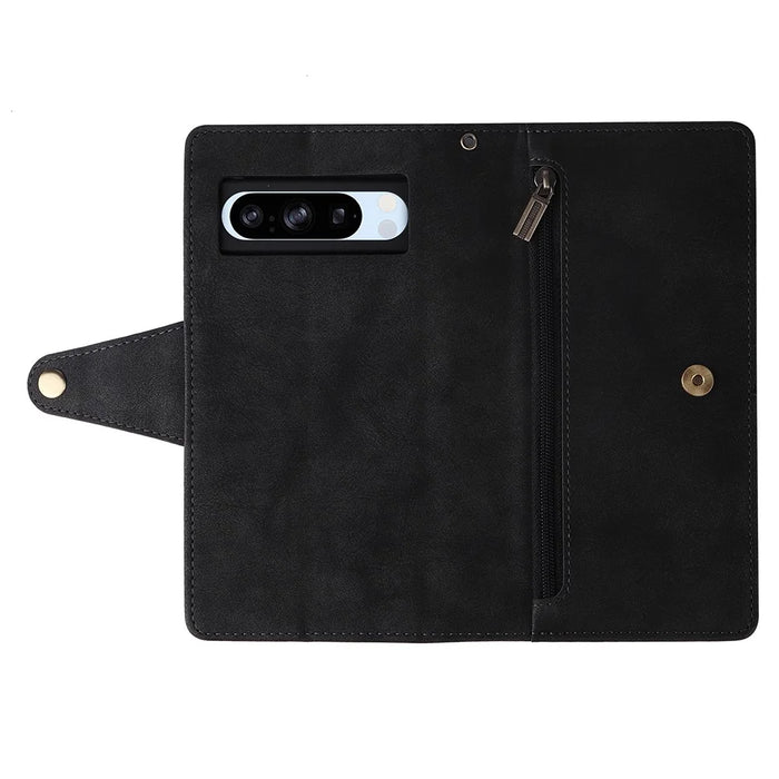 For Google Pixel 8a Case PU Leather Flip Phone Cover with 9 Card Slots - Black - 6