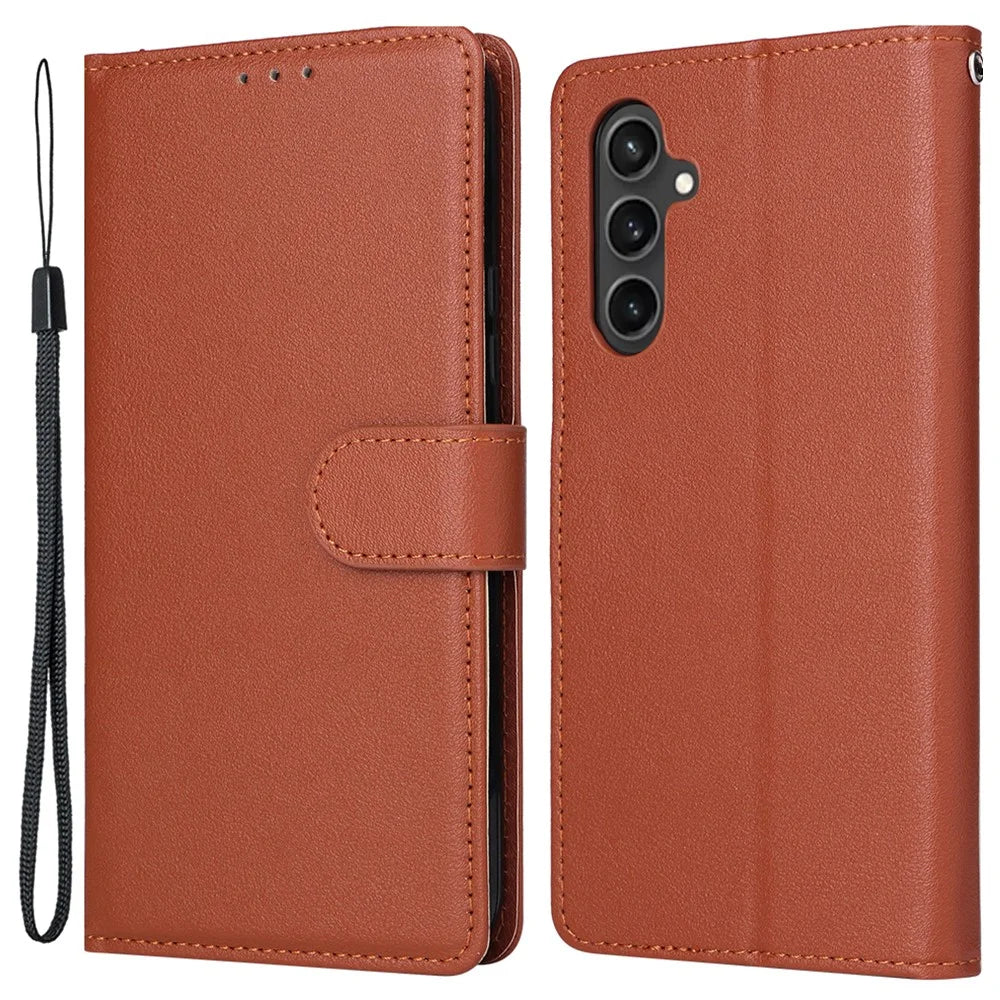 For Samsung Galaxy S23 FE Case Card Slots PU Leather Flip Wallet Cover - Brown - 1