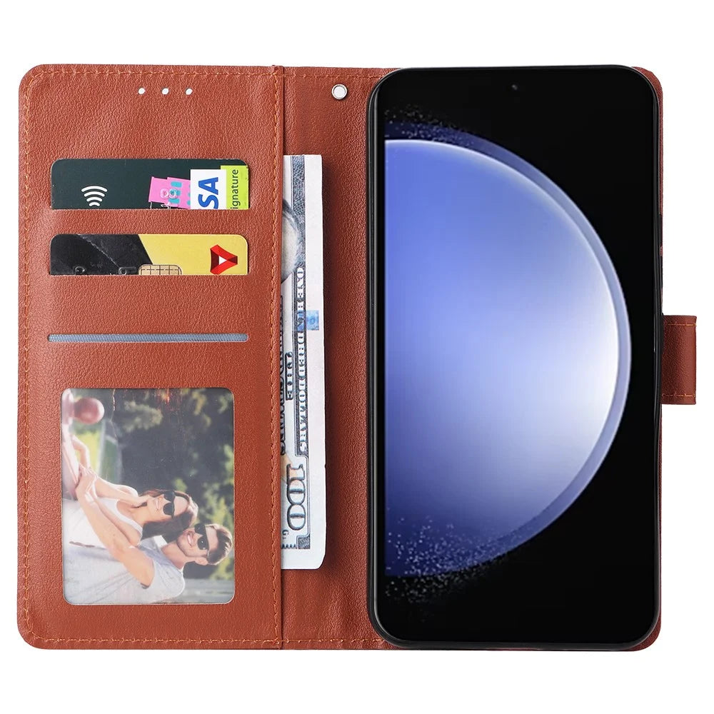 For Samsung Galaxy S23 FE Case Card Slots PU Leather Flip Wallet Cover - Brown - 2