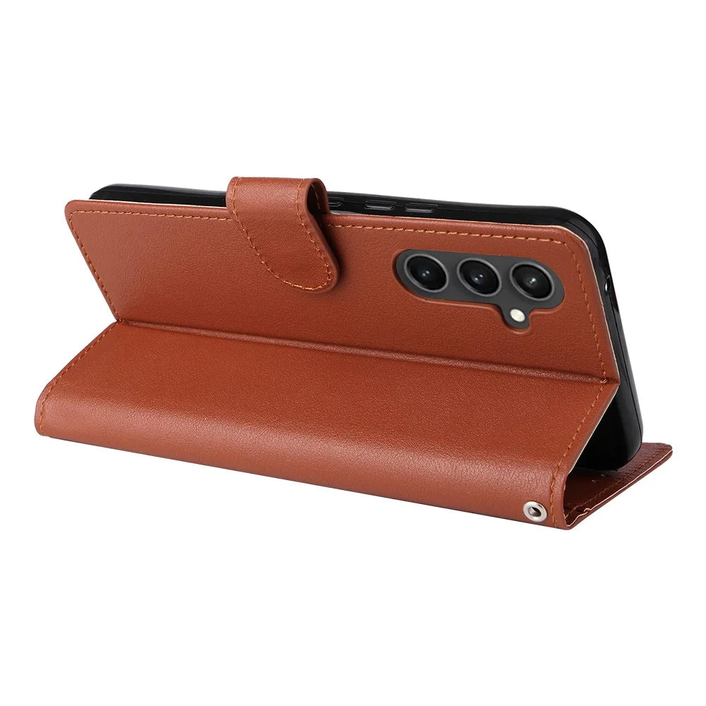 For Samsung Galaxy S23 FE Case Card Slots PU Leather Flip Wallet Cover - Brown - 4
