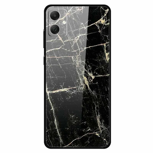 For Samsung Galaxy A05 4G Case PC+Tempered Glass+TPU Bump Proof Phone Cover - Platinum Black Grain - 1