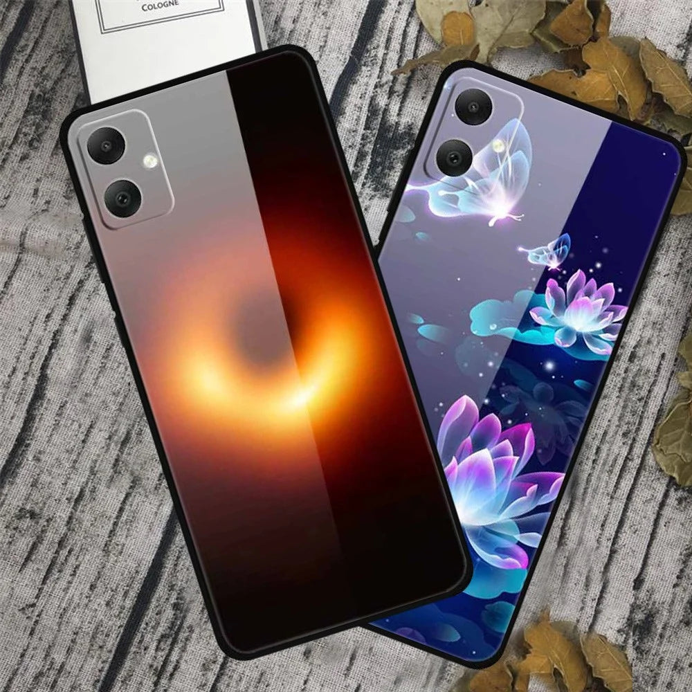 For Samsung Galaxy A05 4G Case PC+Tempered Glass+TPU Bump Proof Phone Cover - Platinum Black Grain - 3
