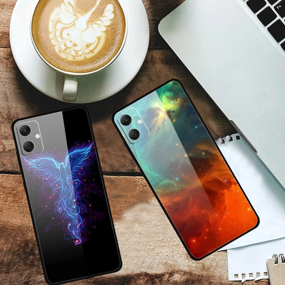 For Samsung Galaxy A05 4G Case PC+Tempered Glass+TPU Bump Proof Phone Cover - Platinum Black Grain - 5