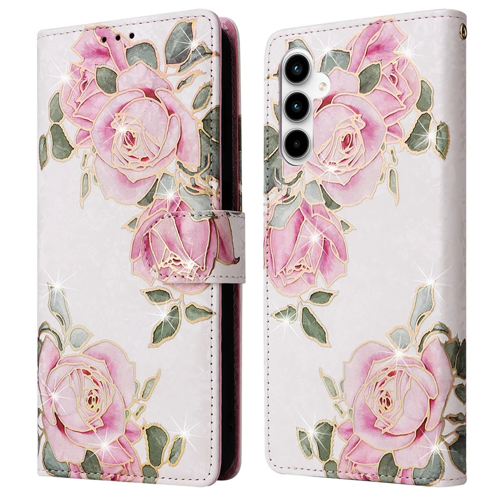For Samsung Galaxy A35 5G Leather Case RFID Blocking Card Slots Phone Cover - Flower - 1