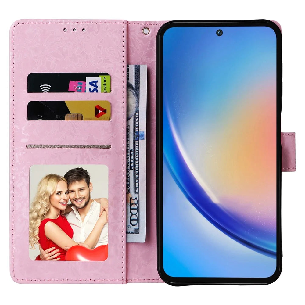 For Samsung Galaxy A35 5G Leather Case RFID Blocking Card Slots Phone Cover - Flower - 2