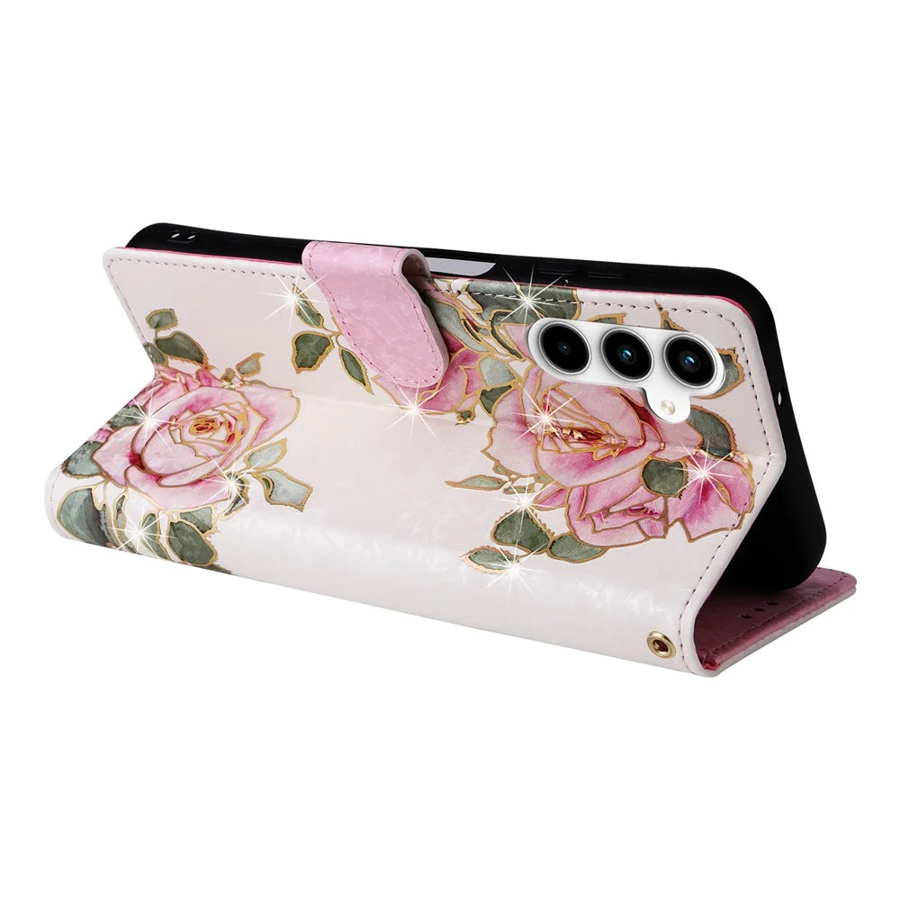 For Samsung Galaxy A35 5G Leather Case RFID Blocking Card Slots Phone Cover - Flower - 4