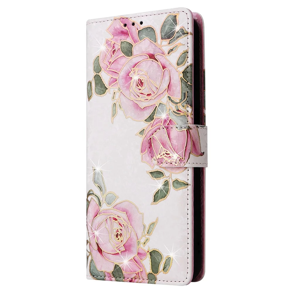 For Samsung Galaxy A35 5G Leather Case RFID Blocking Card Slots Phone Cover - Flower - 5