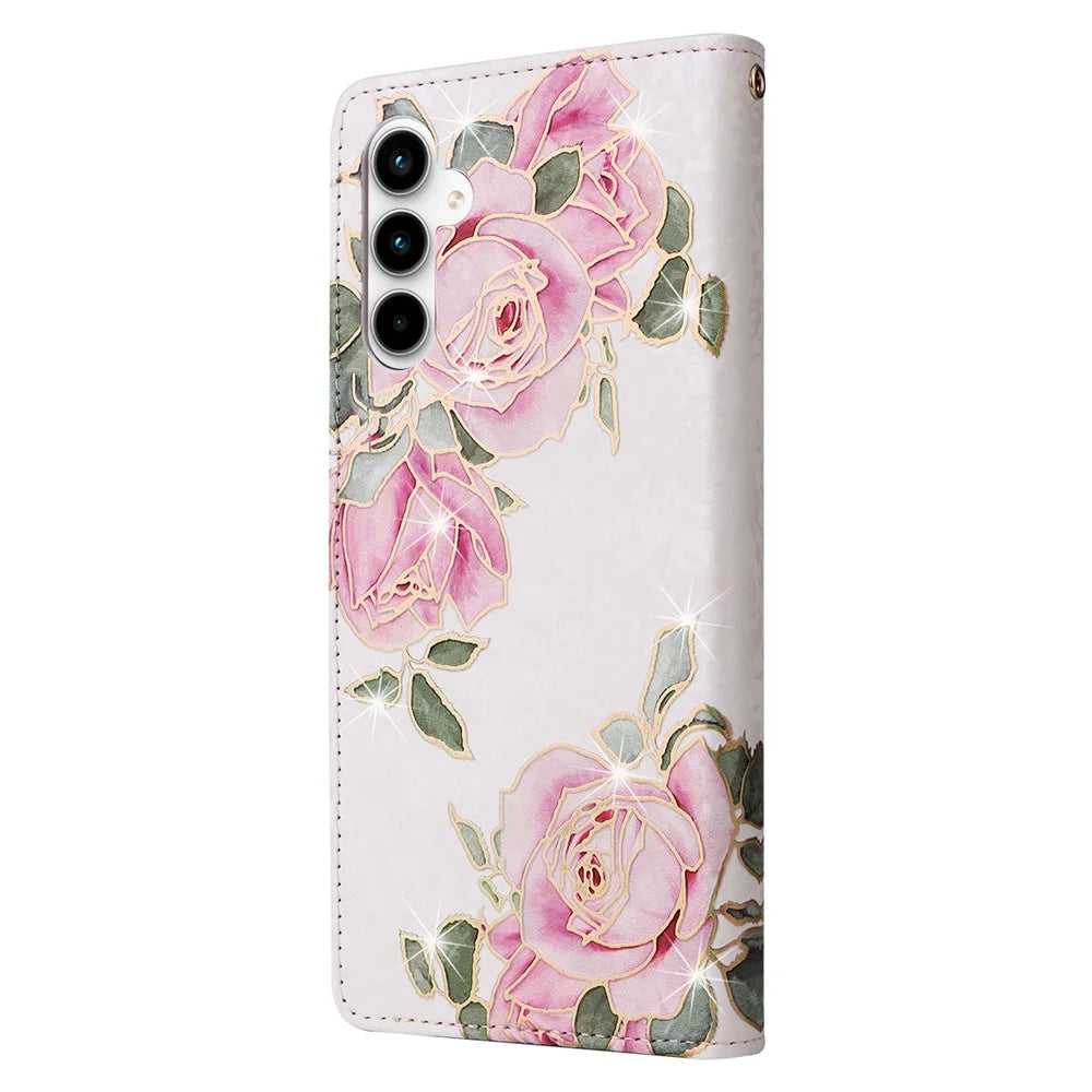 For Samsung Galaxy A35 5G Leather Case RFID Blocking Card Slots Phone Cover - Flower - 6