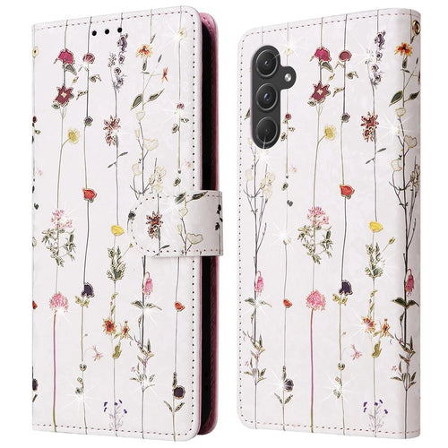 For Samsung Galaxy A55 5G Leather Case Lacquered Phone Cover with RFID Blocking Card Slots - Small Flower - 1