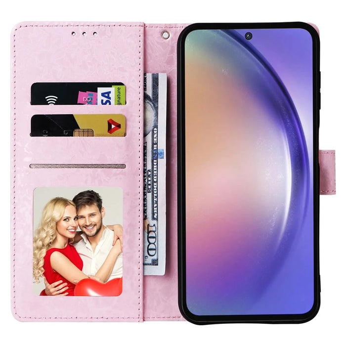 For Samsung Galaxy A55 5G Leather Case Lacquered Phone Cover with RFID Blocking Card Slots - Small Flower - 2