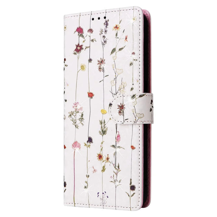 For Samsung Galaxy A55 5G Leather Case Lacquered Phone Cover with RFID Blocking Card Slots - Small Flower - 5