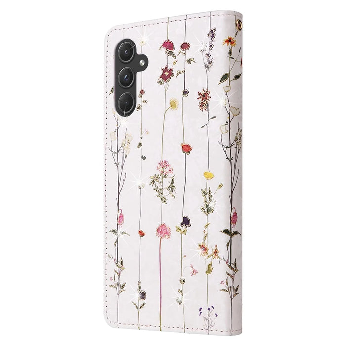 For Samsung Galaxy A55 5G Leather Case Lacquered Phone Cover with RFID Blocking Card Slots - Small Flower - 6