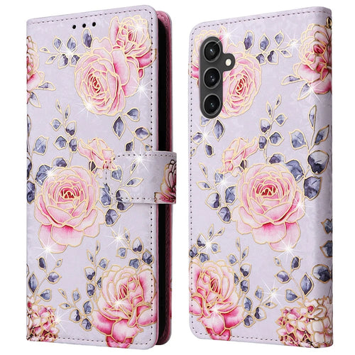For Samsung Galaxy S23 FE Case PU Leather Lacquered Flower Stand Wallet Phone Cover - Rose Flower - 1