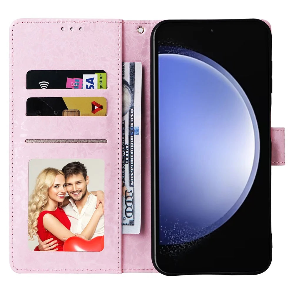 For Samsung Galaxy S23 FE Case PU Leather Lacquered Flower Stand Wallet Phone Cover - Rose Flower - 2