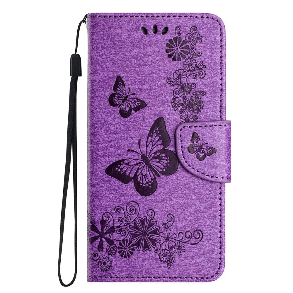 For Samsung Galaxy A55 5G Case Butterflies Flower Leather Wallet Flip Phone Cover - Purple - 6