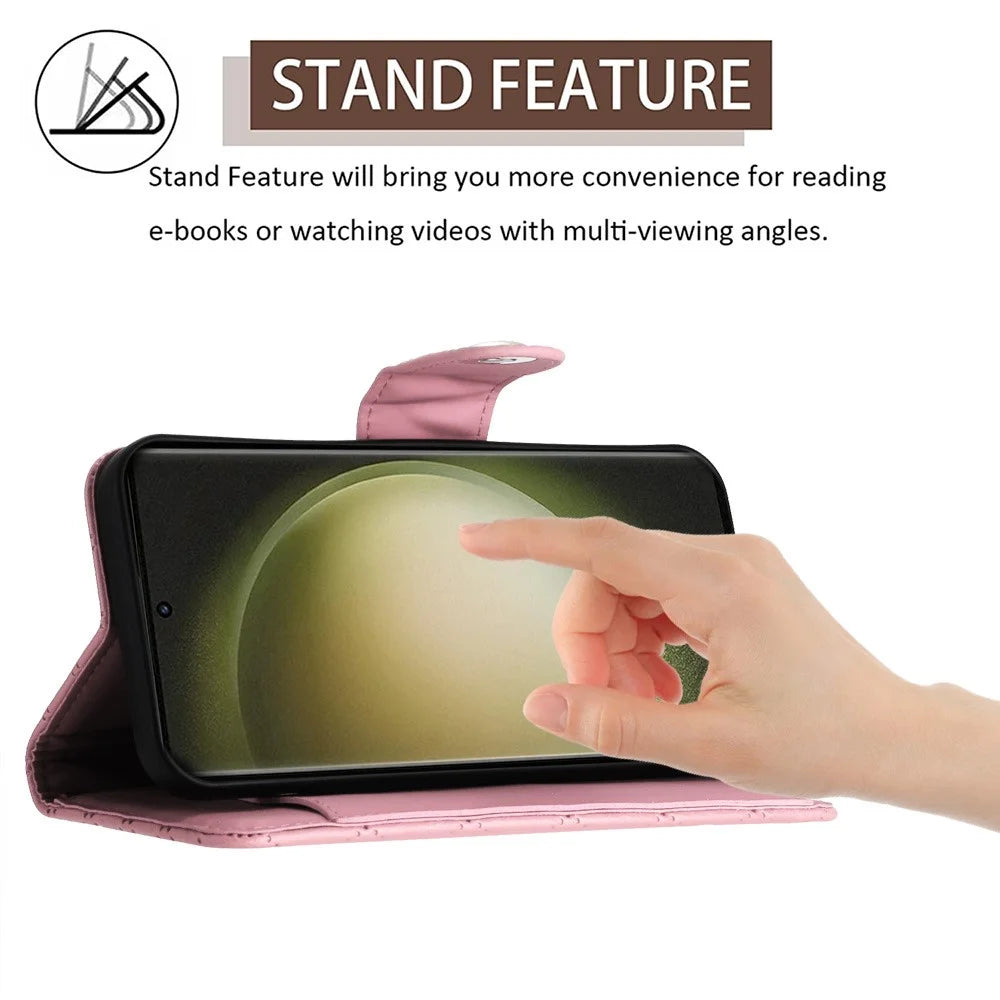 For Samsung Galaxy S23 Ultra Leather Case Phone Stand Cover with 7 Card Slots and Hand Strap - Pink - 2