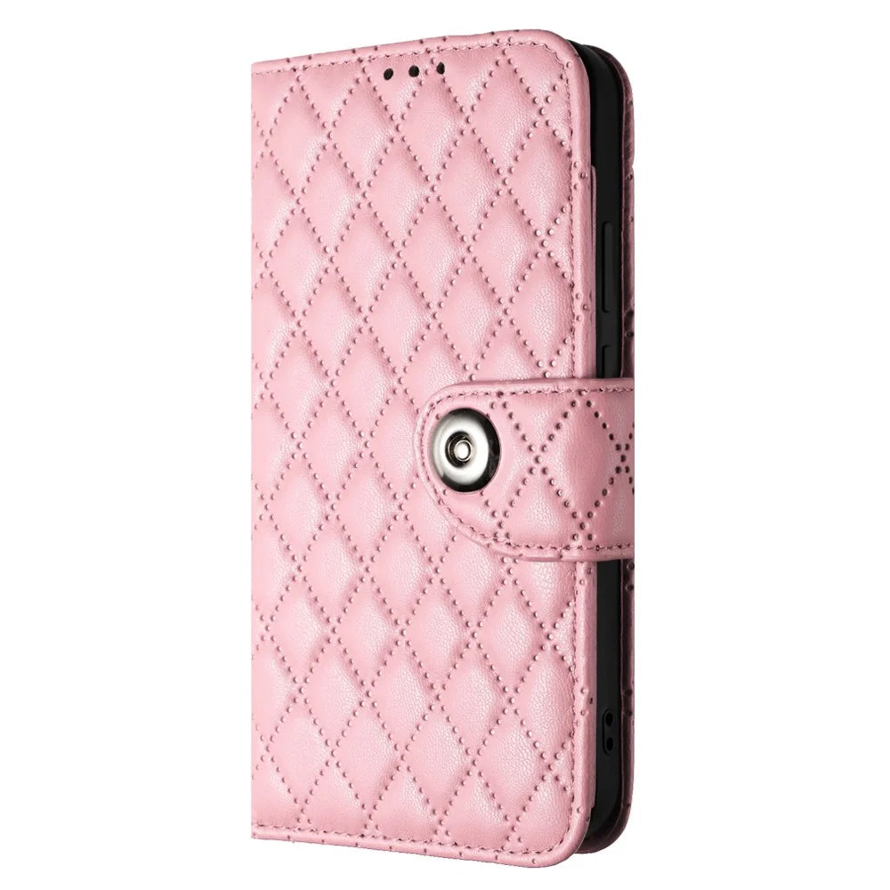 For Samsung Galaxy S23 Ultra Leather Case Phone Stand Cover with 7 Card Slots and Hand Strap - Pink - 7
