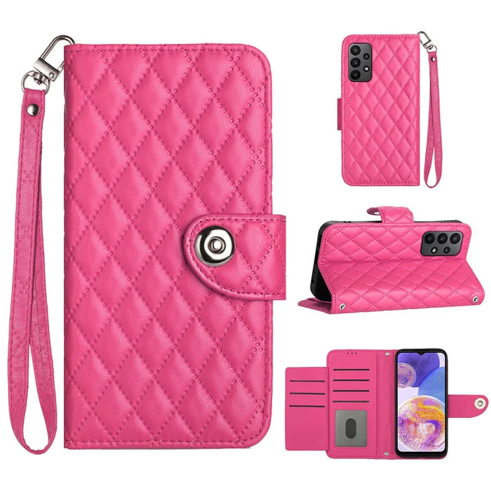 For Samsung Galaxy A33 5G Leather Case Phone Stand Cover with 7 Card Slots and Hand Strap - Rose - 1