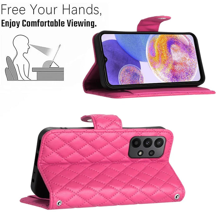 For Samsung Galaxy A33 5G Leather Case Phone Stand Cover with 7 Card Slots and Hand Strap - Rose - 3