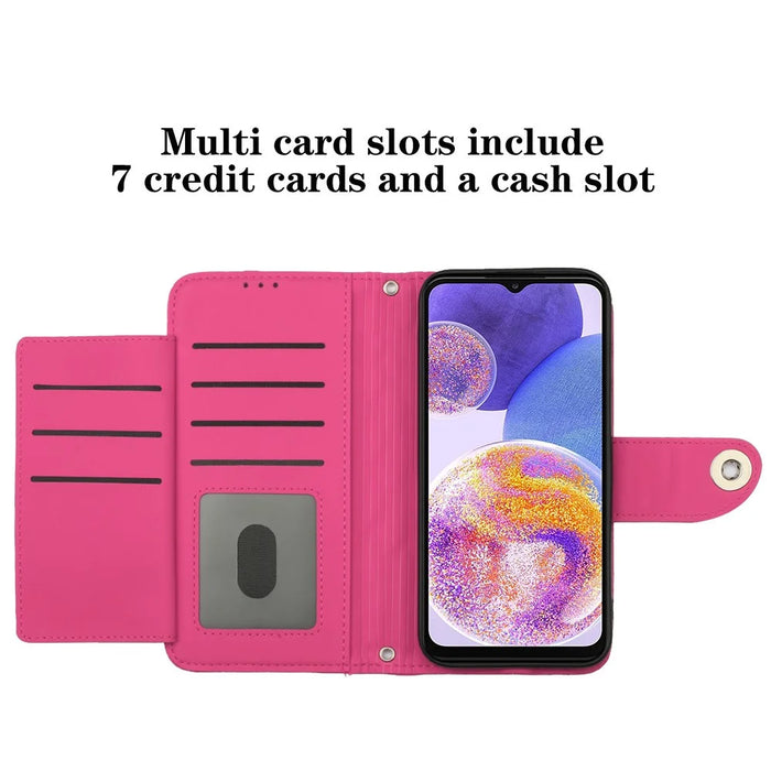 For Samsung Galaxy A33 5G Leather Case Phone Stand Cover with 7 Card Slots and Hand Strap - Rose - 4