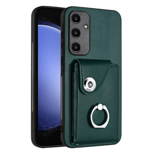 YB Leather Coating Series-7 for Samsung Galaxy A55 5G Shockproof Phone Case with Ring Kickstand - Green - 1
