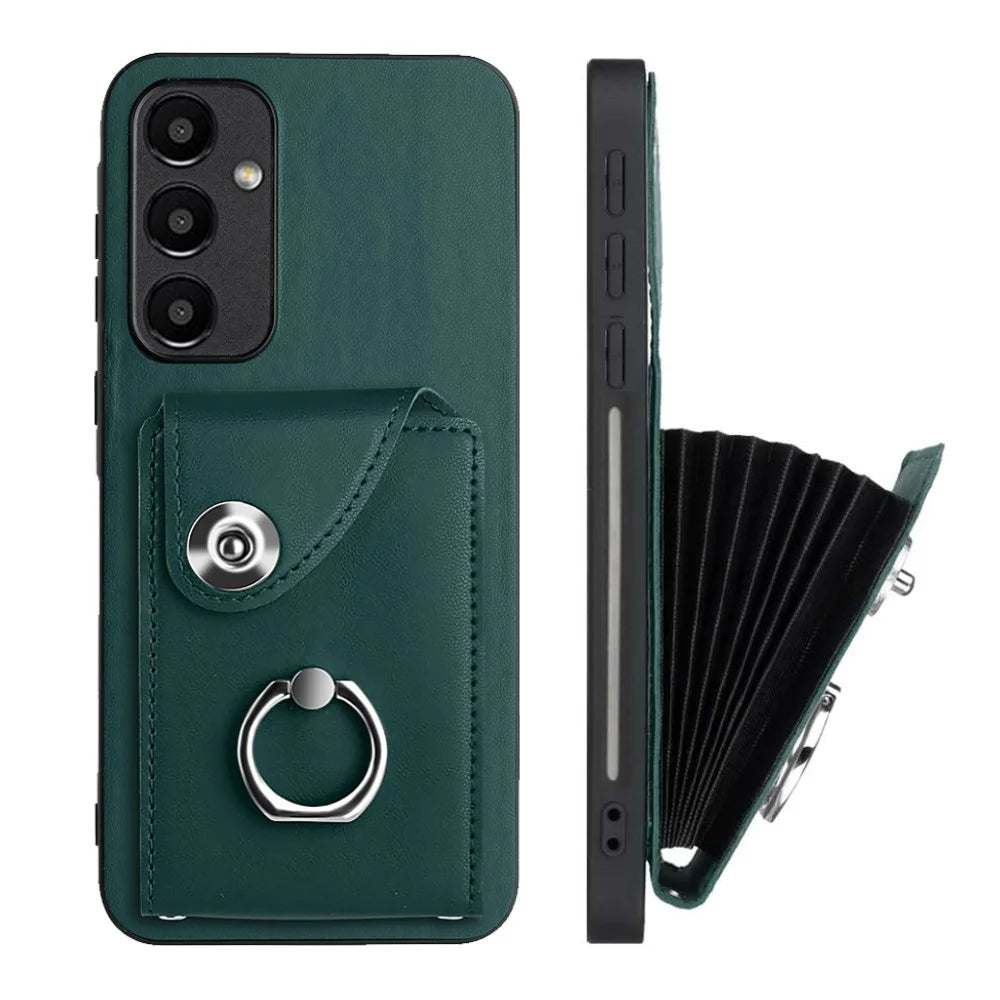 YB Leather Coating Series-7 for Samsung Galaxy A55 5G Shockproof Phone Case with Ring Kickstand - Green - 2