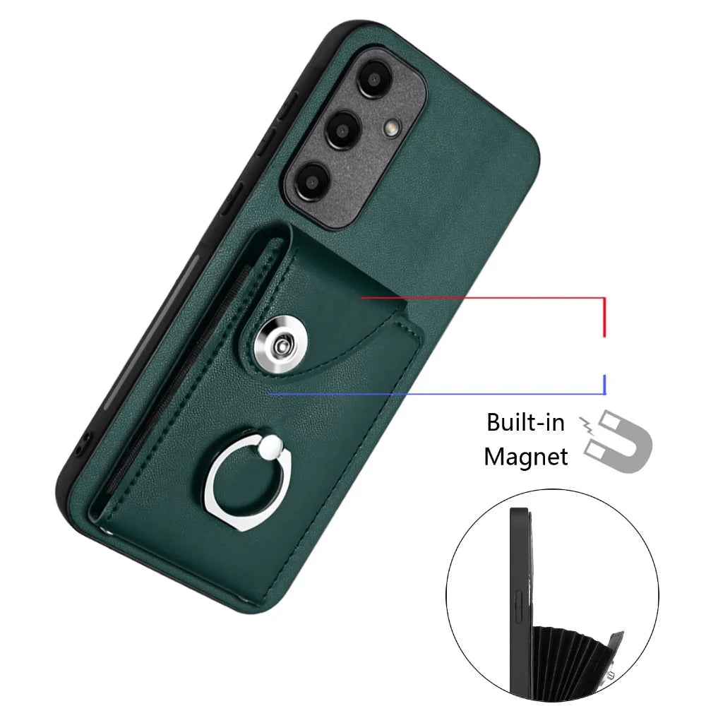 YB Leather Coating Series-7 for Samsung Galaxy A55 5G Shockproof Phone Case with Ring Kickstand - Green - 4
