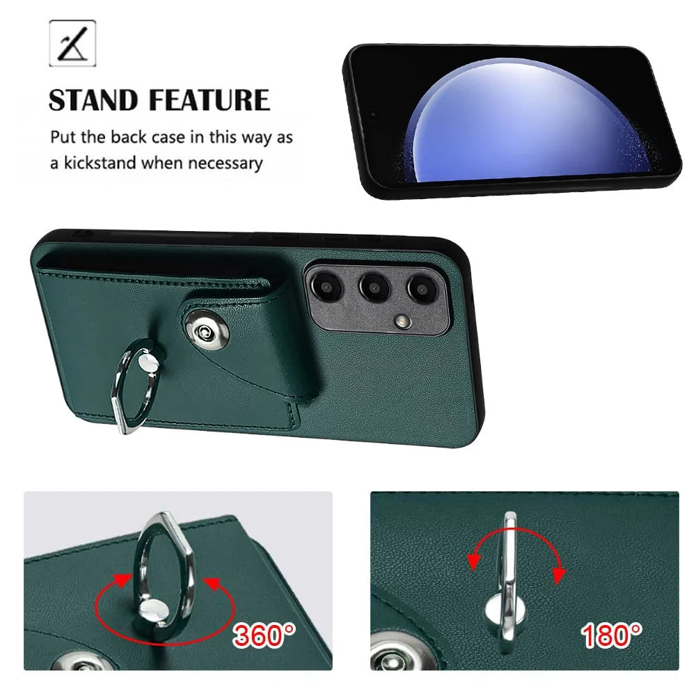 YB Leather Coating Series-7 for Samsung Galaxy A55 5G Shockproof Phone Case with Ring Kickstand - Green - 5