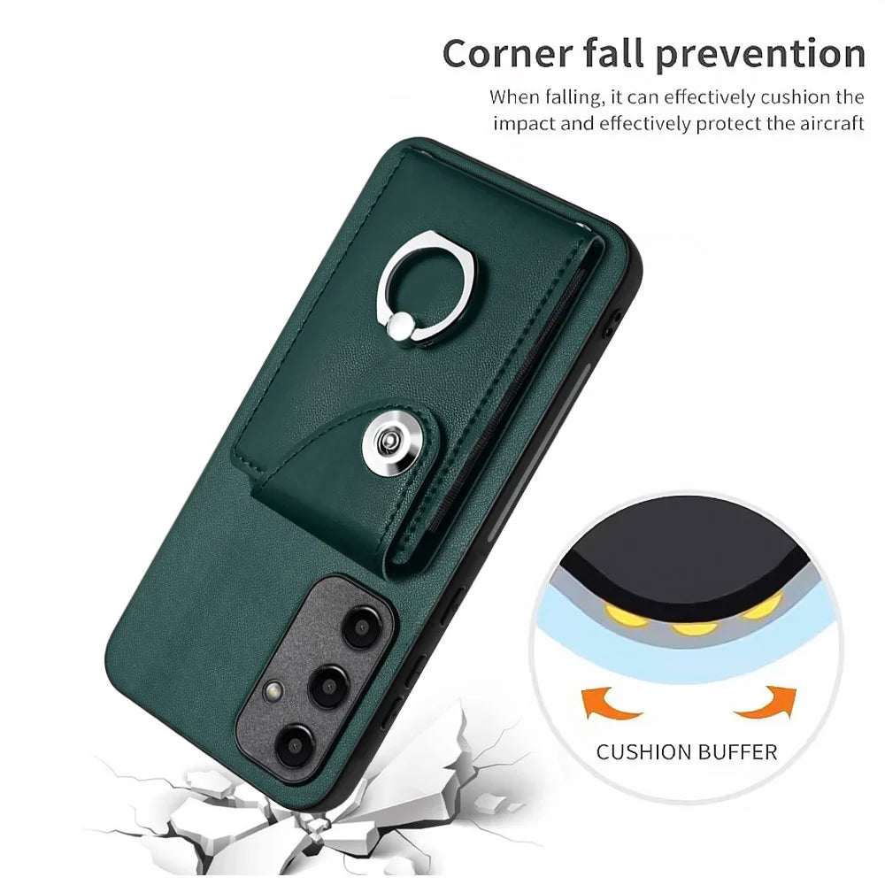 YB Leather Coating Series-7 for Samsung Galaxy A55 5G Shockproof Phone Case with Ring Kickstand - Green - 6