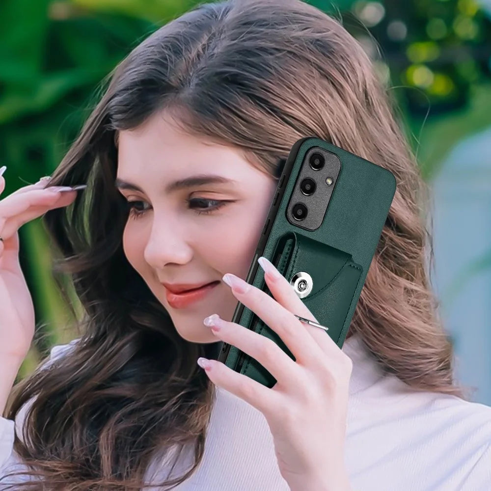 YB Leather Coating Series-7 for Samsung Galaxy A55 5G Shockproof Phone Case with Ring Kickstand - Green - 7